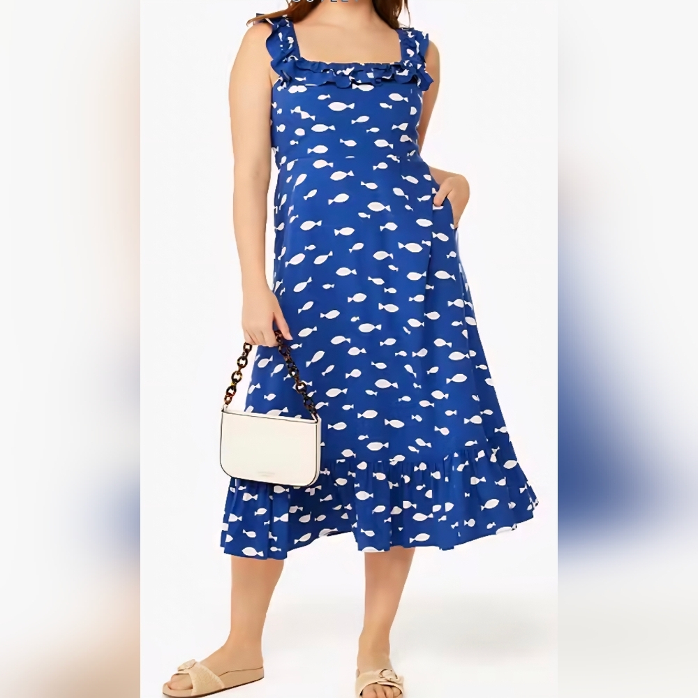 NWT Kate Spade Graphic Fish Ruffle Midi Dress XL